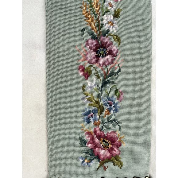 Tapestry Floral Wool Needlepoint Bell Pull Wall Hanging 66x9 Brass Hardware VTG - Picture 12 of 16